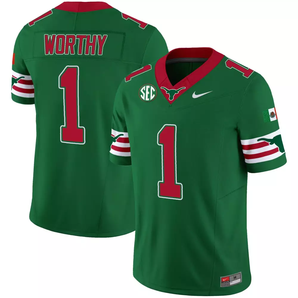 Xavier Worthy 1 Texas Longhorns Jersey Green Mexico Flag Men Red White Vapor All
