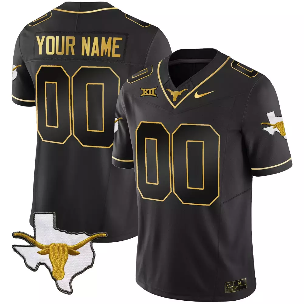 Custom Texas Longhorns Jersey Black Nike Elite Outline Men Gold Vapor Limited All