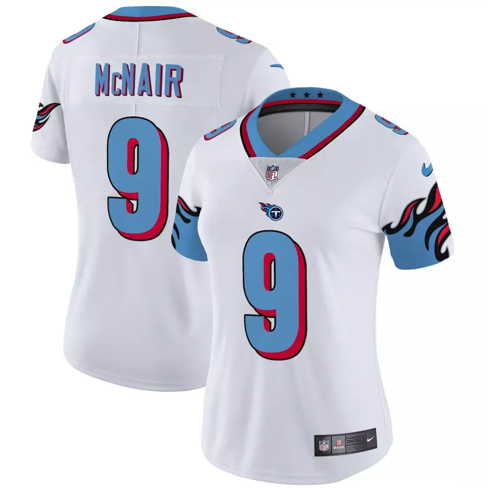 Steve Mcnair 9 Tennessee Titans Jersey White Women NFL Alternate Light Blue Red Vapor