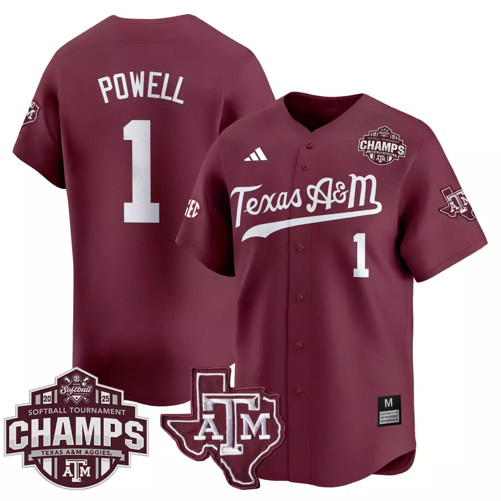 Powell M 1 Texas A&m Aggies Jersey Maroon Softball Tournament Champs Championship Badge