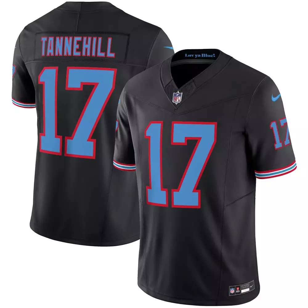 Ryan Tannehill 17 Jersey Black Tennessee Titans Men NFL Alternate Light Blue Red