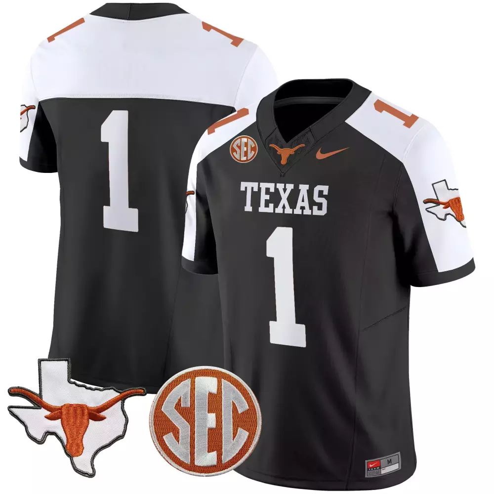 State Map 1 Texas Longhorns Jersey Black Outline Men White Orange Alternate Vapor