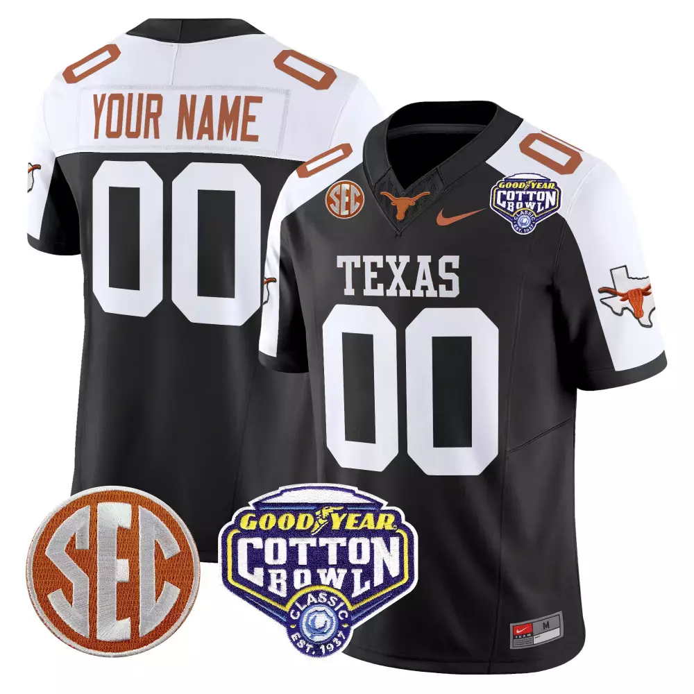 Custom Texas Jersey Black Men White Orange Vapor Stitched