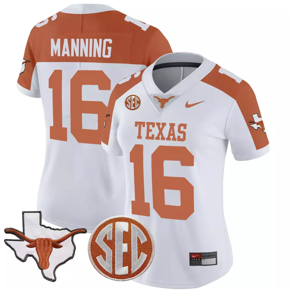 Arch Manning 16 Texas Jersey White State Outline Women Orange Vapor v2 All Stitched