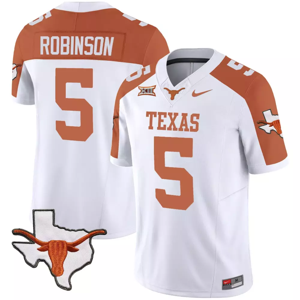 Bijan Robinson 5 Texas Longhorns Jersey White Men Orange Vapor Limited v3 All Stitched