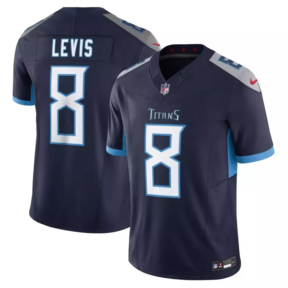 Will Levis 8 Titans Jersey Navy Blue Men Light Grey Vapor Limited