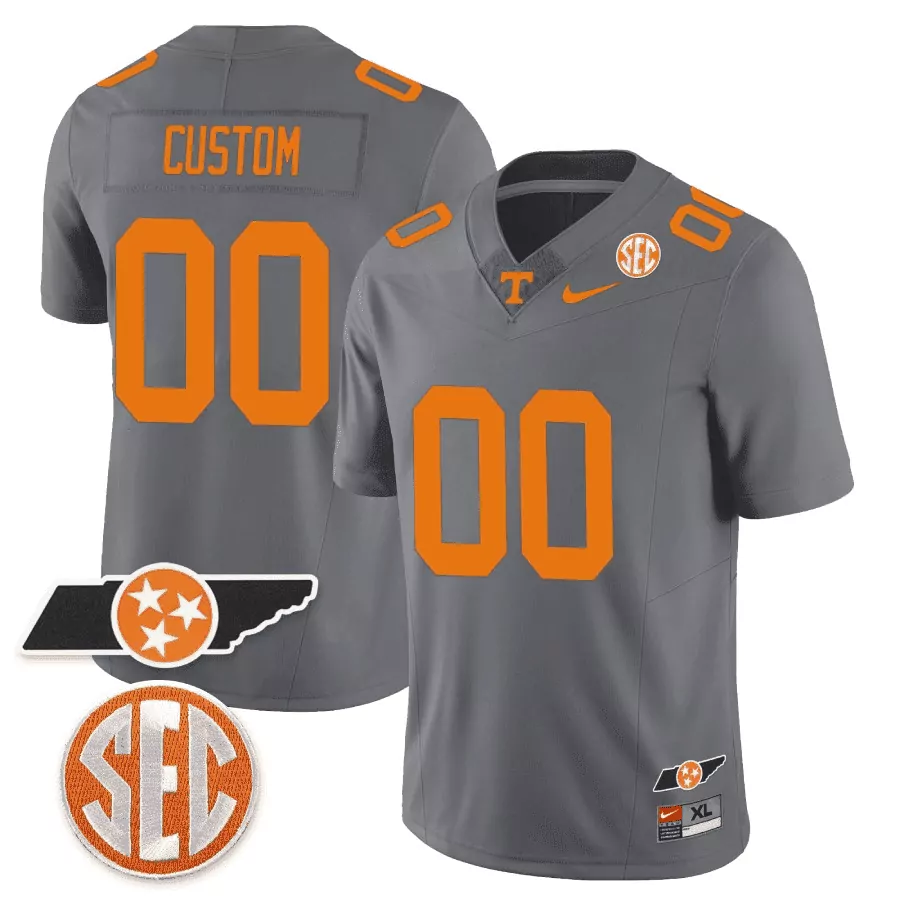 Custom Tennessee Volunteers Jersey Gray State Outline Men Orange Alternate v2 All