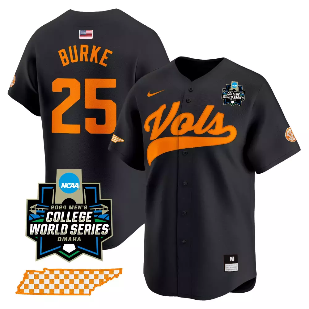 Blake Burke 25 Jersey Black 2024 Ncaa Men's College World Series Tennessee Volunteers