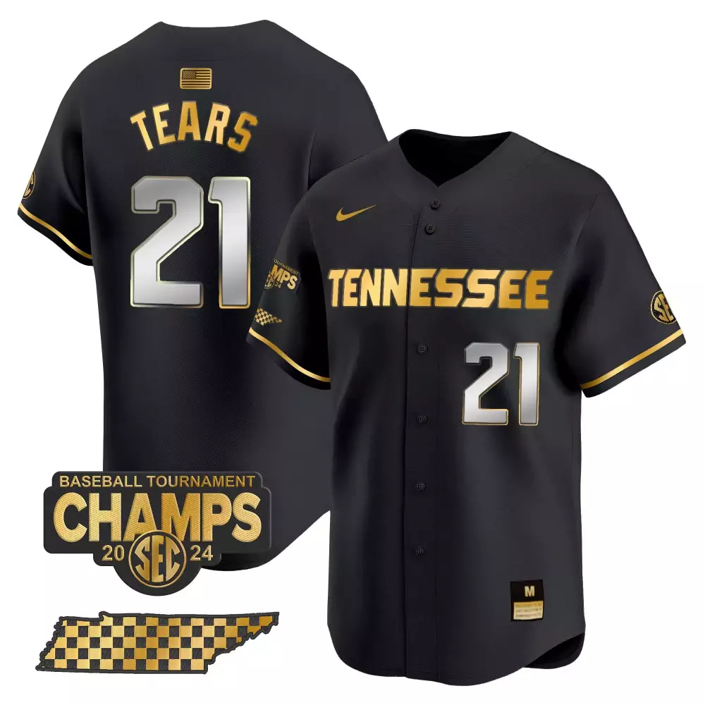 Kavares Tears 21 Tennessee Jersey Black SEC Baseball Tournament Champions 2024 Champs Us Flag
