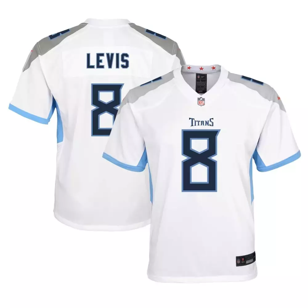 Will Levis 8 Titans Jersey White Player Light Blue Grey Game