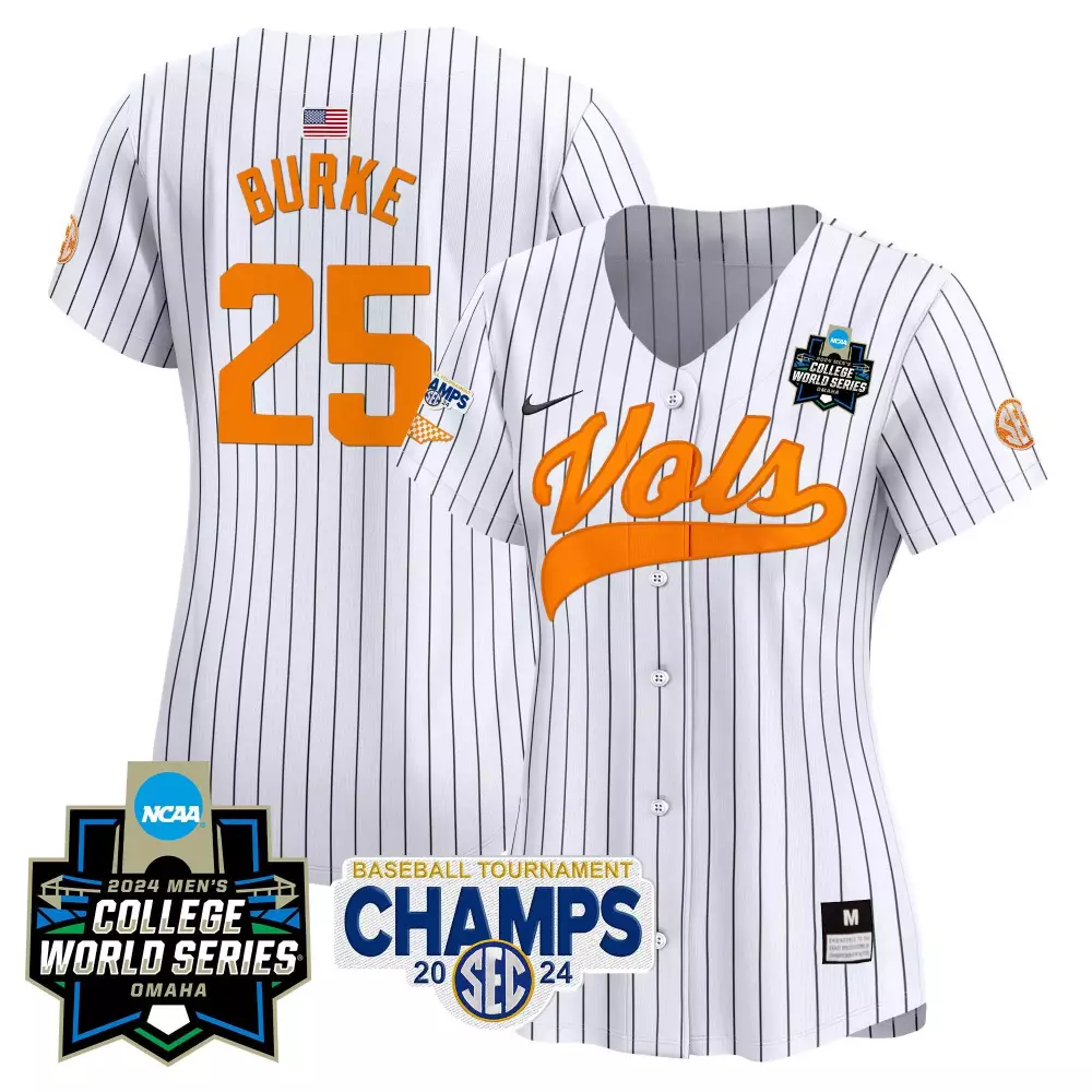 Blake Burke 25 Jersey White 2024 Men's College World Series Tennessee Volunteers Baseball Tournament Champs
