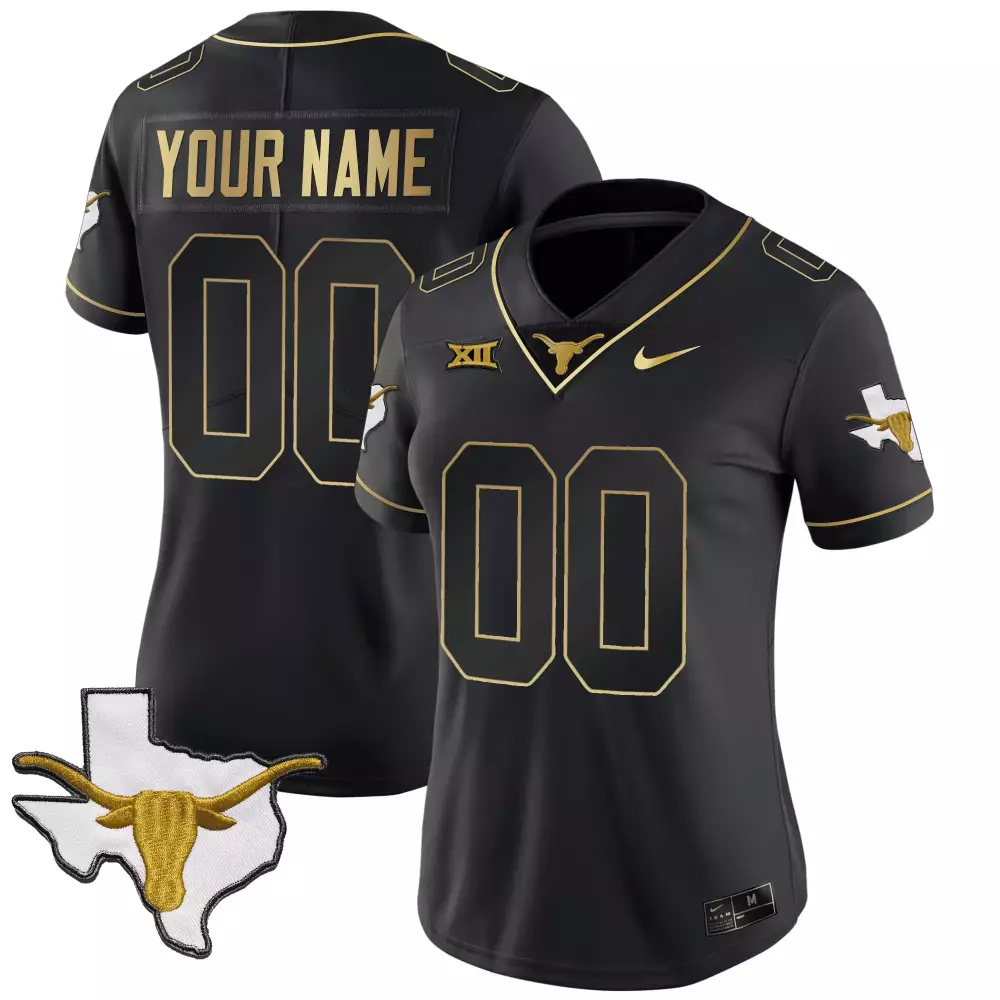 Custom Texas Longhorns Jersey Black Women Gold Vapor Limited All Stitched