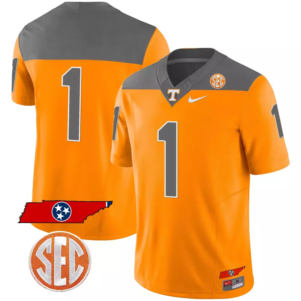 Tennessee Volunteers 1 Jersey Orange State Outline Team Men Split Design Gray Alternate