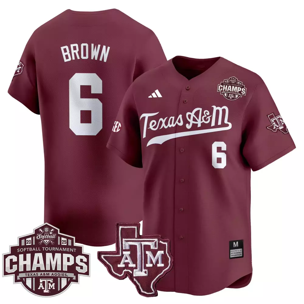 Brown 6 Texas A&m Aggies Jersey Maroon Softball Tournament Champs 2025 Women White