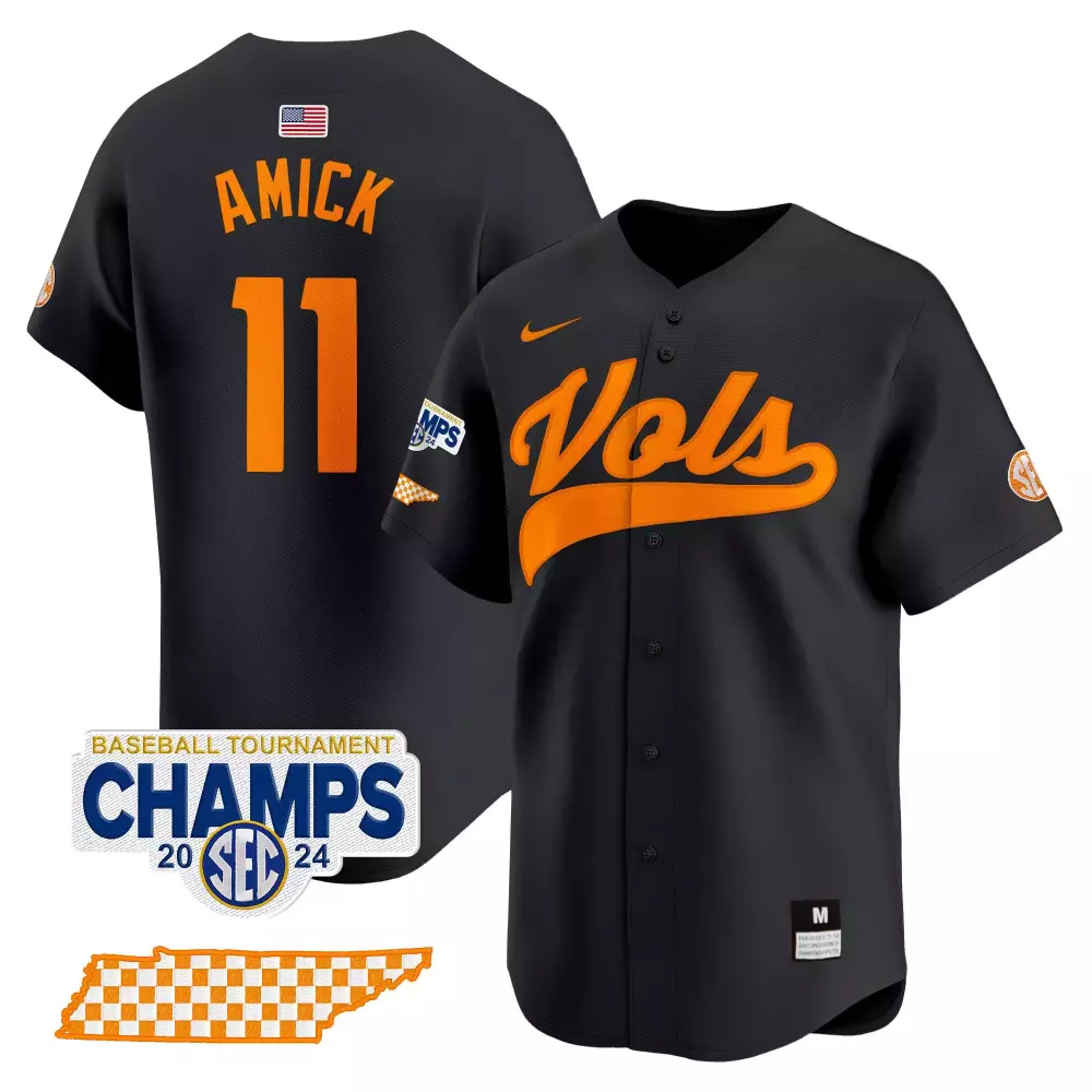 Billy Amick 11 Jersey Black 2024 SEC Baseball Tournament Champs Tennessee Volunteers Mps 58