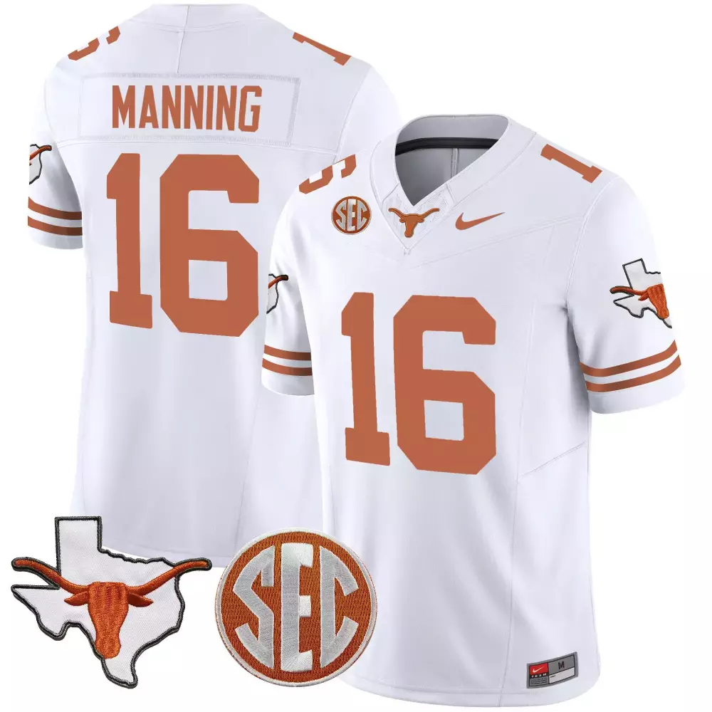 Arch Manning 16 Texas Longhorns Jersey White Shape Men Orange Vapor All Stitched