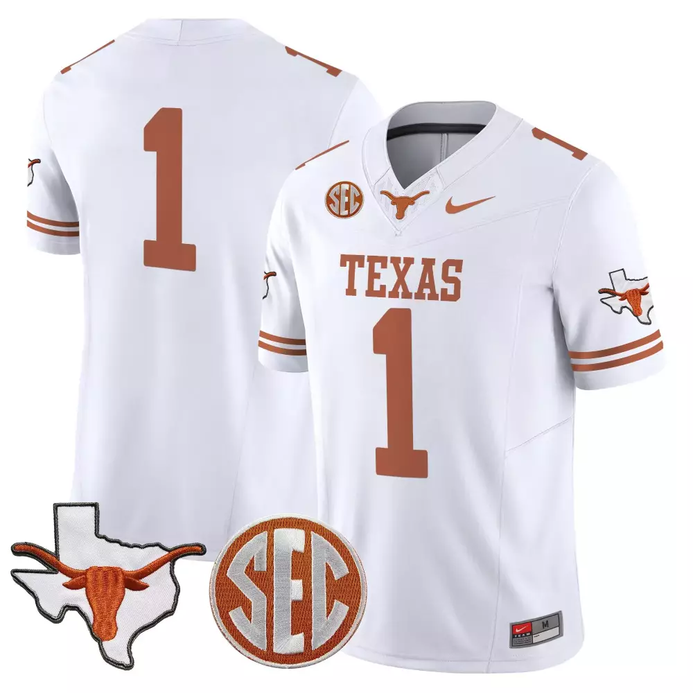 Bijan Robinson 1 Texas Longhorns Jersey White Ncaa State Map Longhorn Men Burnt Orange