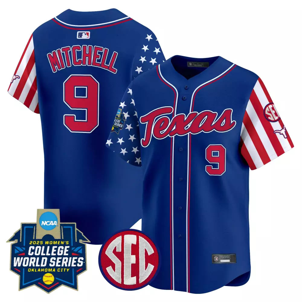 Mitchell 9 Texas Jersey Royal Blue College World Series 2025 Women Alternate Split Design