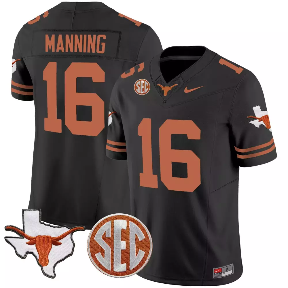 Arch Manning 16 Texas Longhorns Jersey Black Men Orange Vapor All Stitched