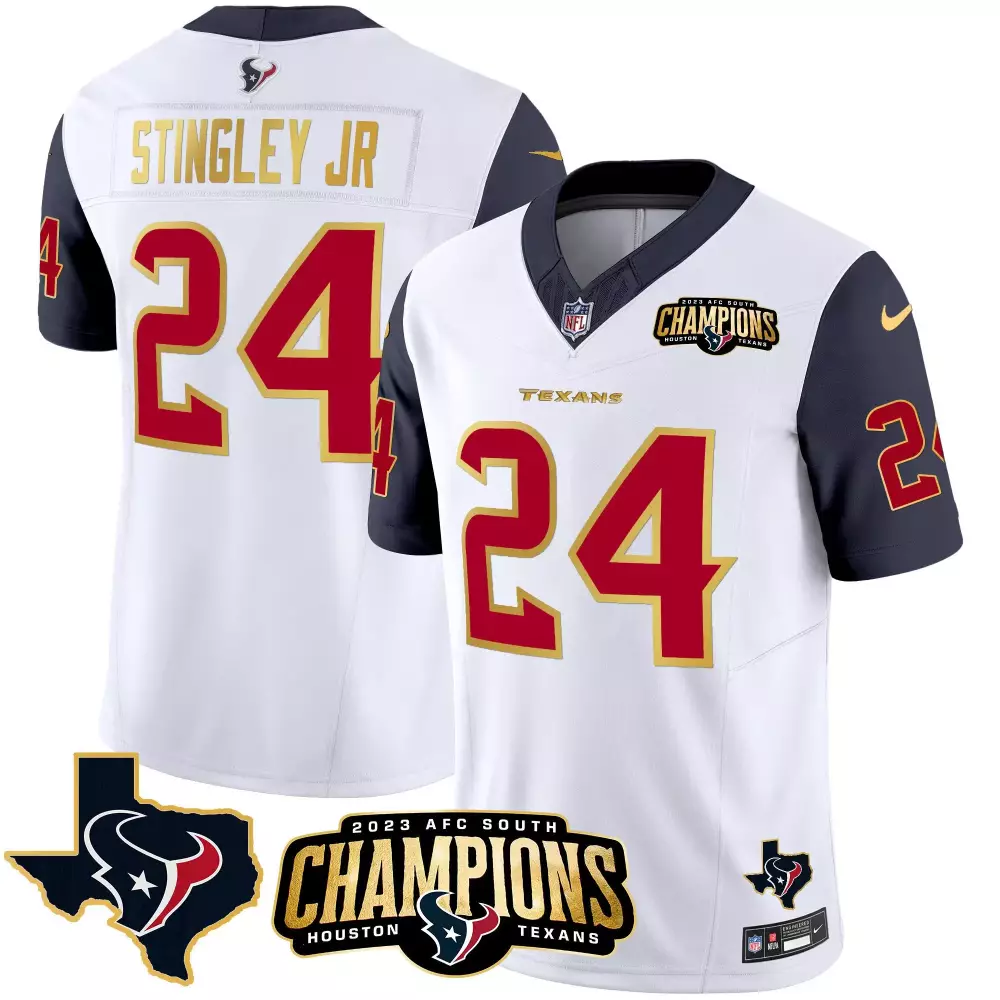 Derek Stingley Jr. 24 Texans Jersey White 2023 AFC South Champions Men Navy Red Vapor