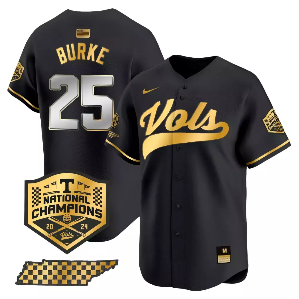Blake Burke 25 Jersey Black National Champions Tennessee Volunteers 2024 Us Flag