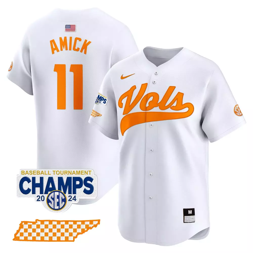 Billy Amick 11 Jersey White 2024 SEC Baseball Tournament Champions Tennessee Volunteers Us Flag