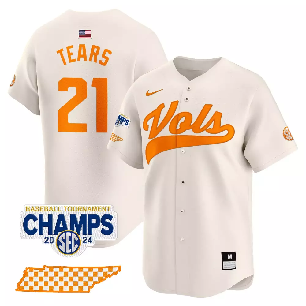 Kavares Tears 21 Jersey White 2024 SEC Baseball Tournament Champions Tennessee Volunteers Us Flag Champs