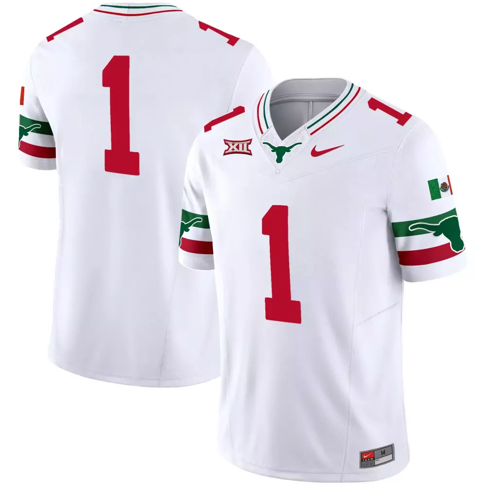 Bijan Robinson 1 Texas Longhorns Jersey White Mexico Big 2023 Men Red Green Vapor