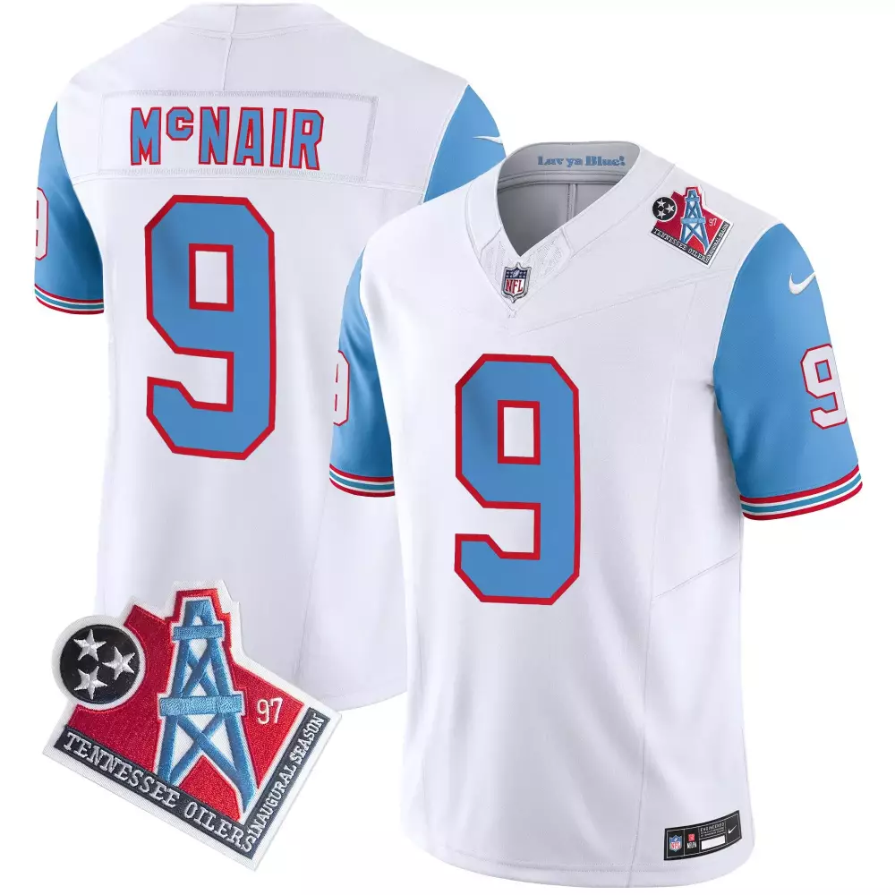 Steve Mcnair 9 Tennessee Titans Jersey White Men Alternate Light Blue Red Throwback
