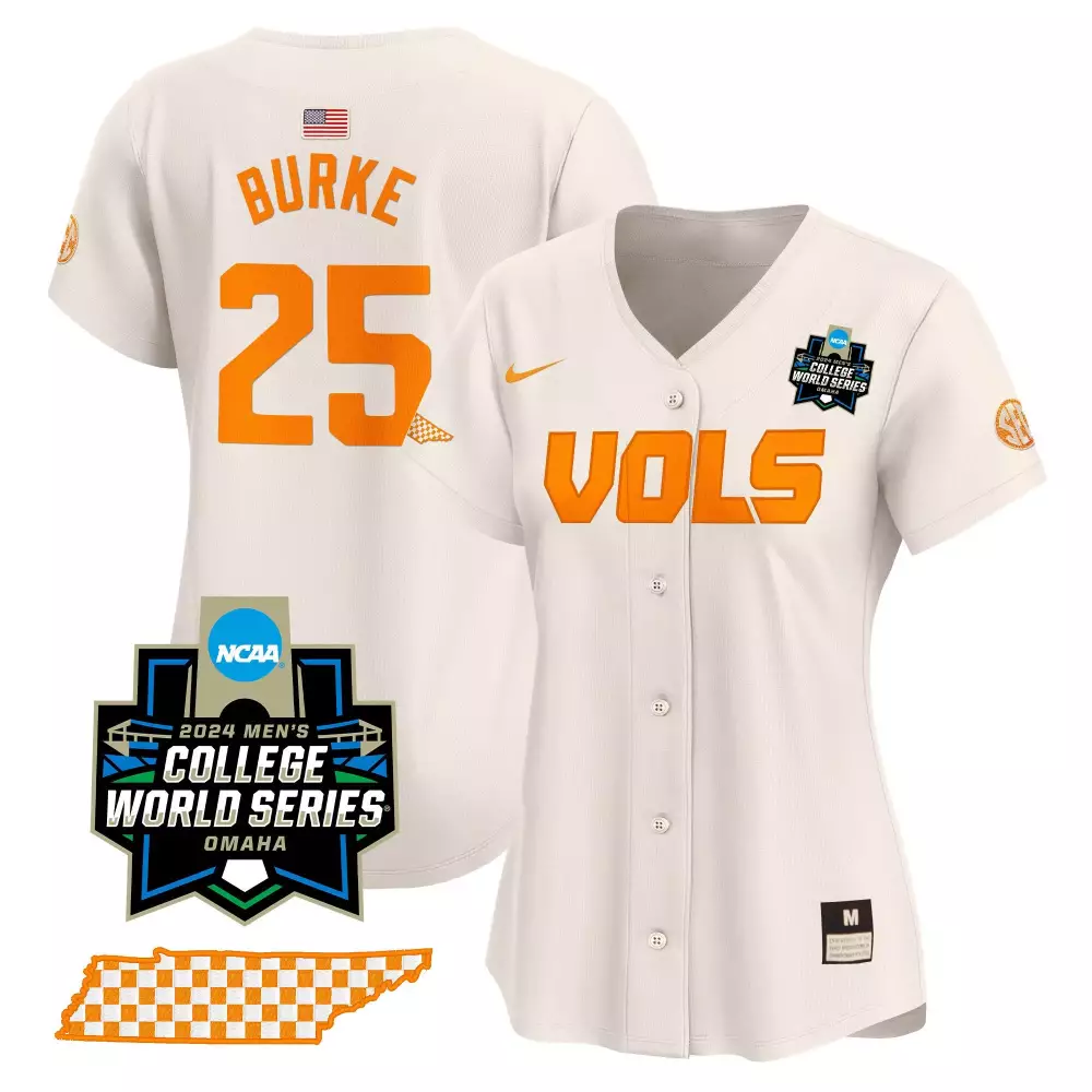 Blake Burke 25 Jersey White College World Series Tennessee Volunteers USA Flag 2024