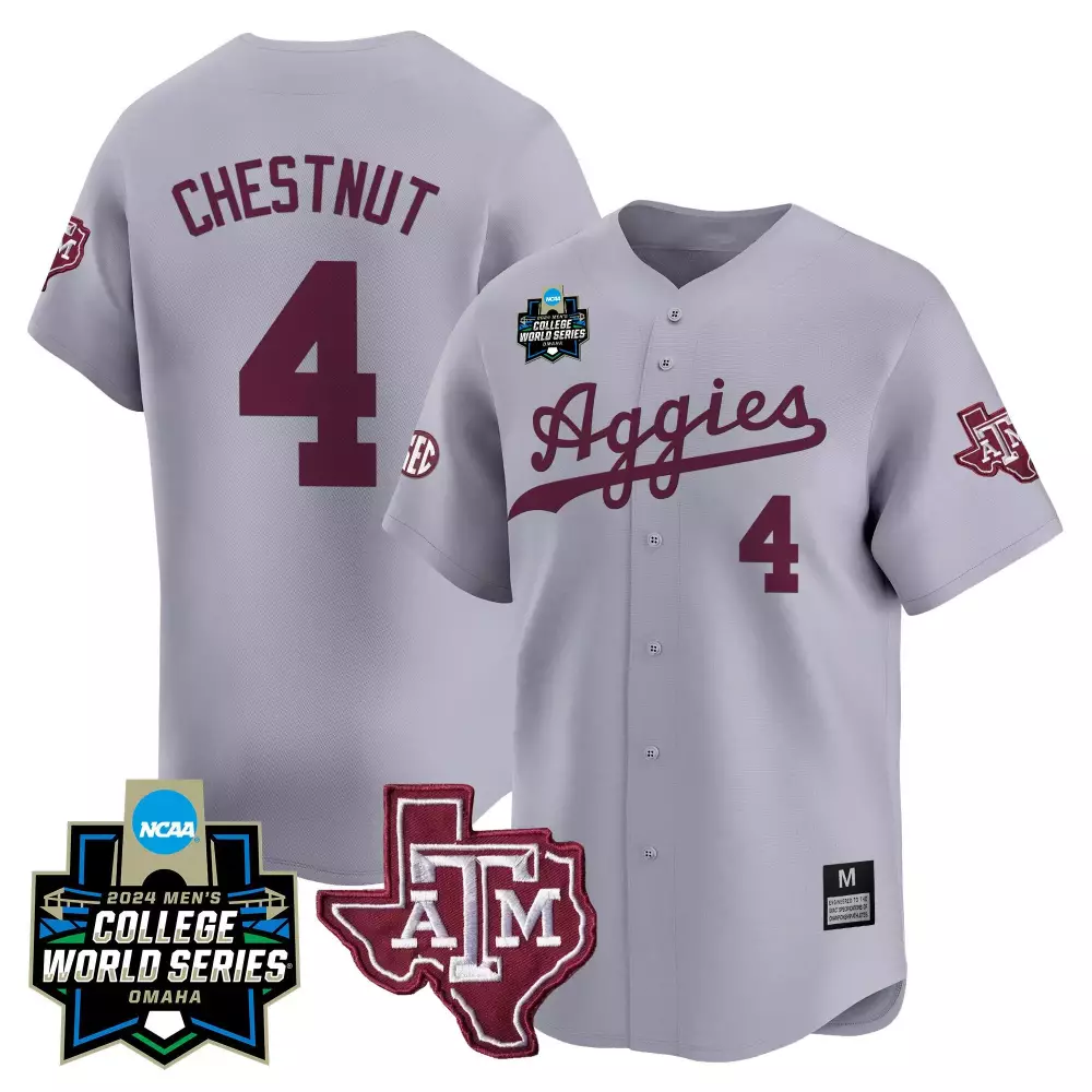 Travis Chestnut 4 Jersey Silver 2024 Men's College World Series Texas A&m Aggies