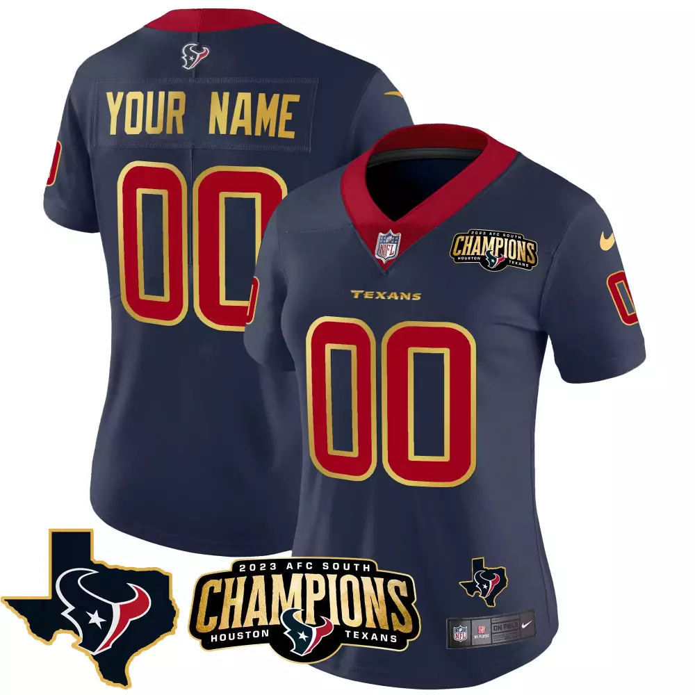 Custom Texans Jersey Navy Blue 2023 AFC South Champions Women NFL Red Gold Vapor