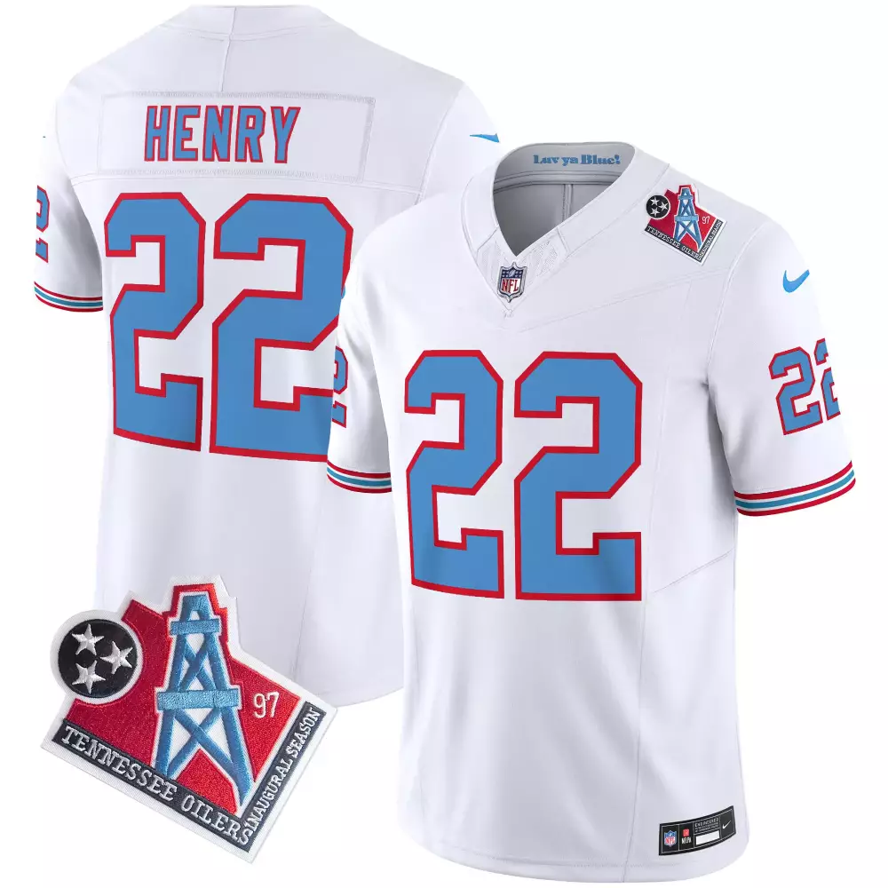 Derrick Henry 22 Tennessee Titans Jersey White Houston Oilers Throwback Men Design