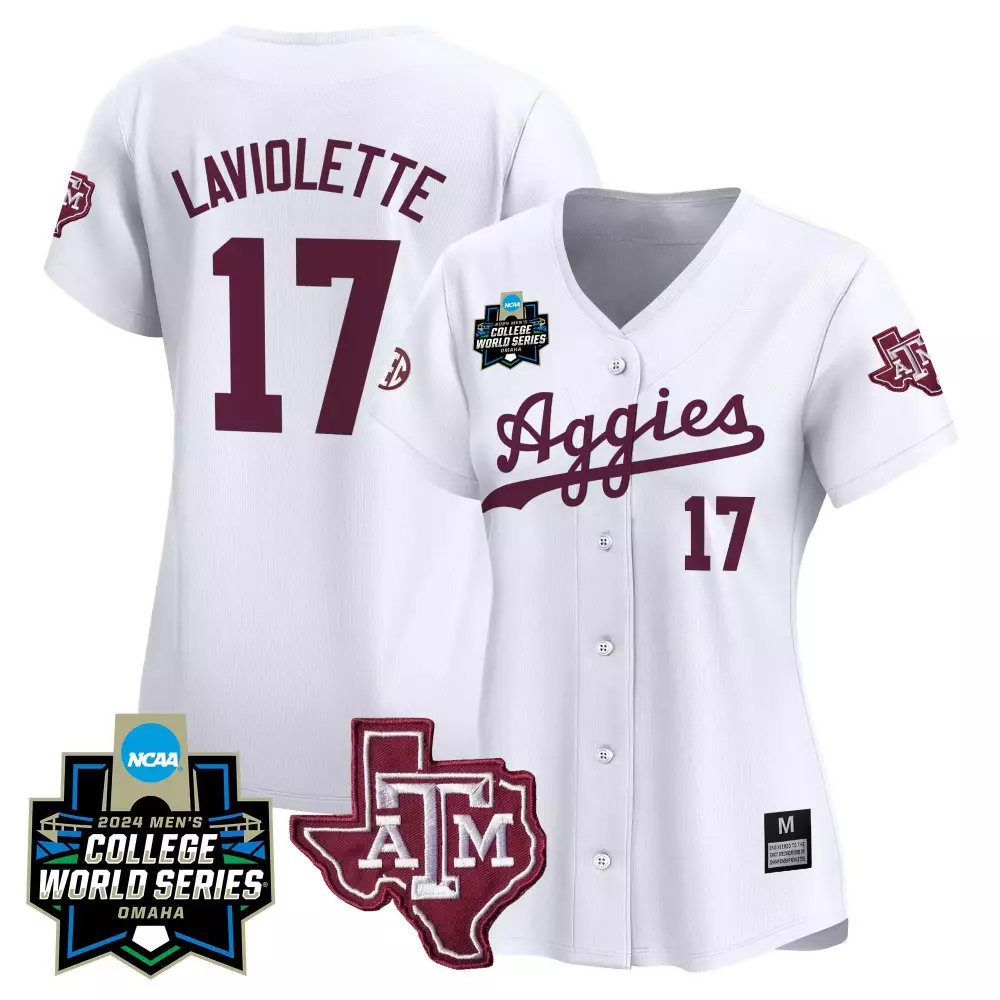 Jace Laviolette 17 Jersey White 2024 Men's College World Series Texas A&m Aggies
