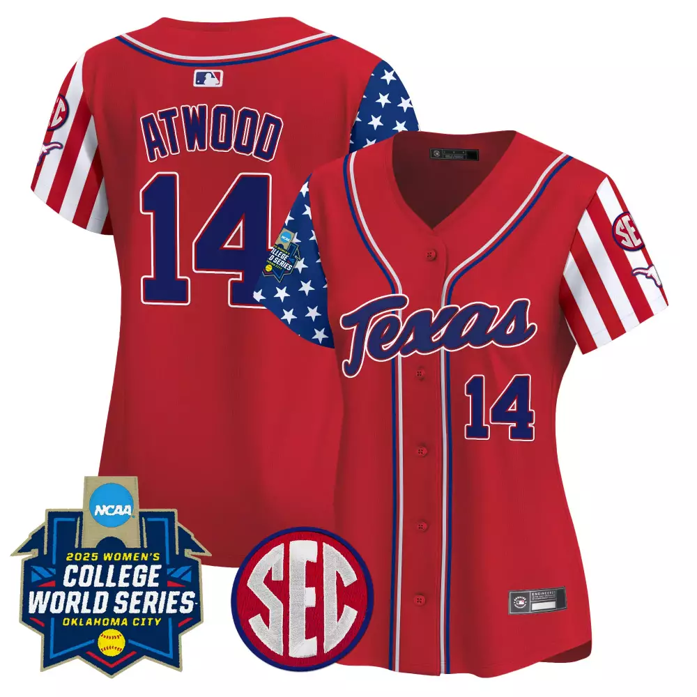 Atwood College 14 Texas Jersey Red 2025 Women's World Series Women Blue White Stitched