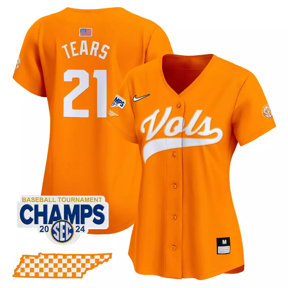 Kavares Tears 21 Jersey Orange SEC Baseball Tournament Champs 2024 Tennessee Volunteers