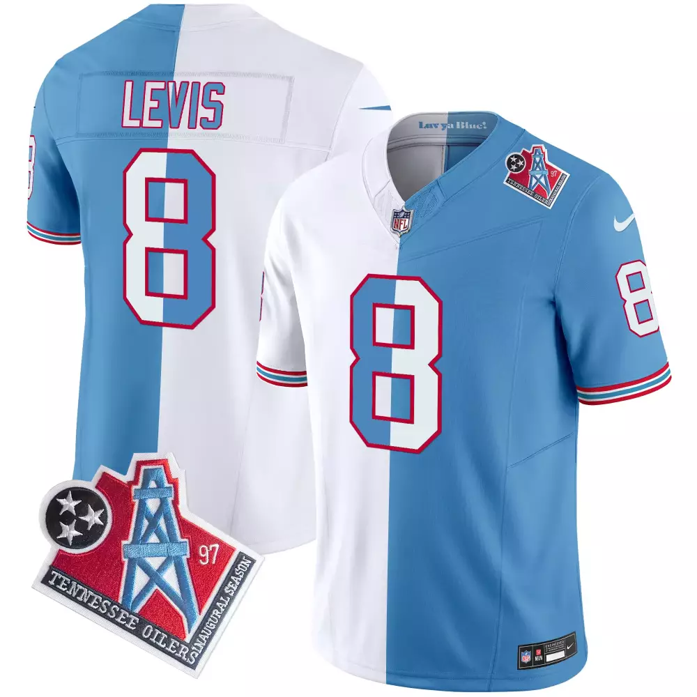 Will Levis 8 Tennessee Titans Jersey Light Blue Oilers Throwback Men Split Design