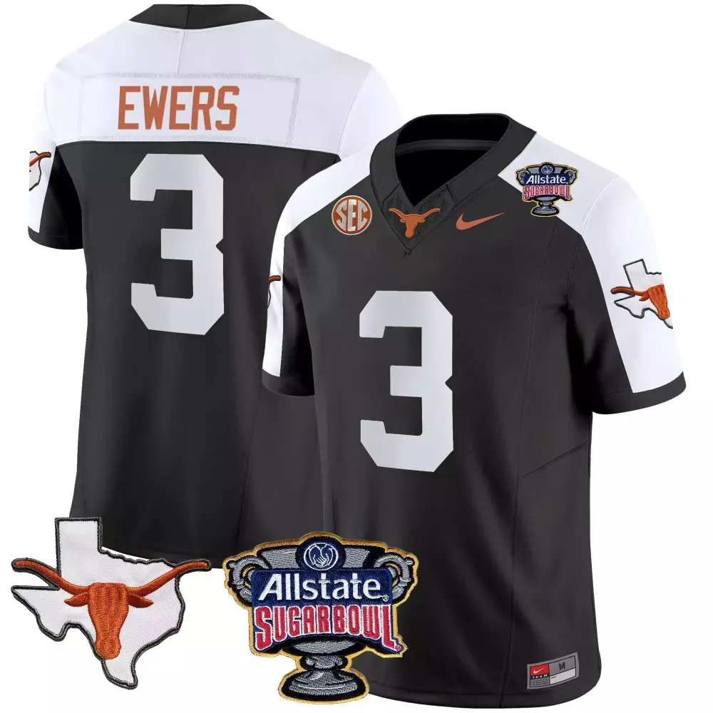 Quinn Ewers 3 Texas Longhorns Jersey Black Sugar Bowl Allstate Men White Alternate