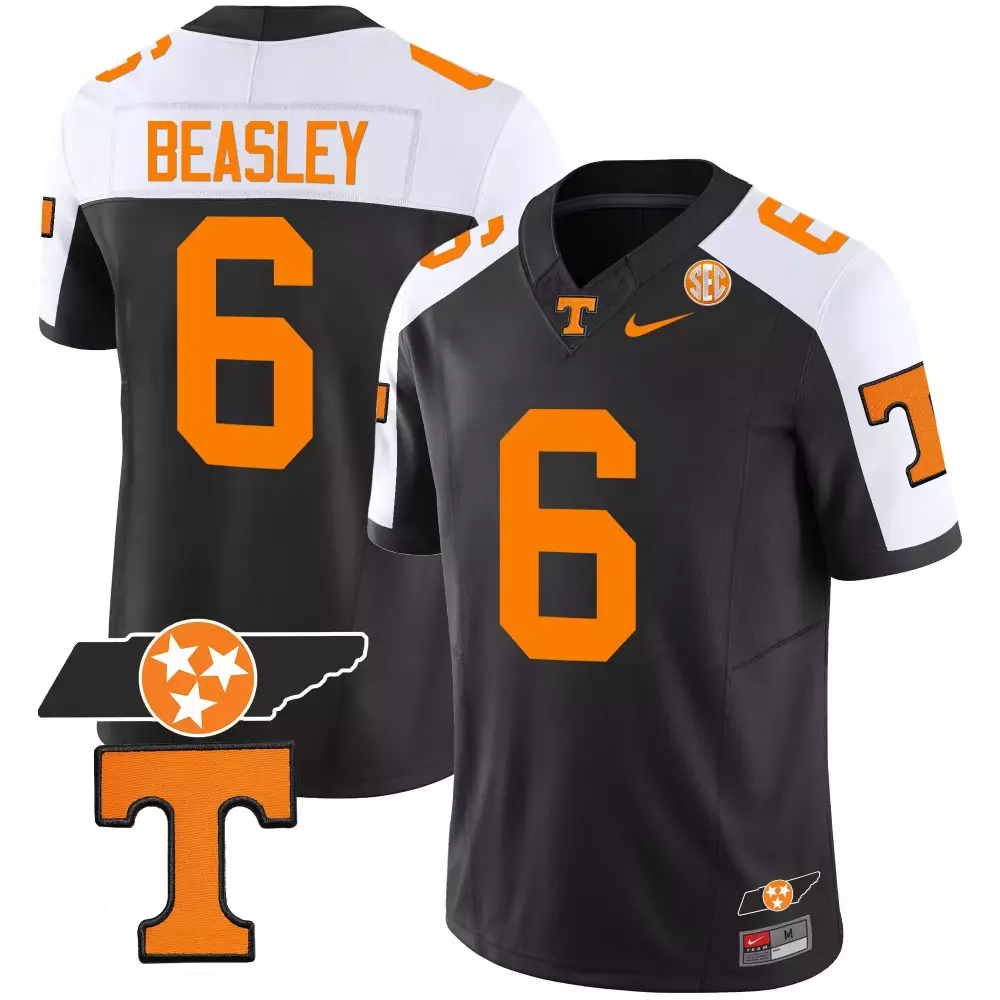 Aaron Beasley 6 Jersey Black Tennessee Volunteers State Outline Stars 't' Men White