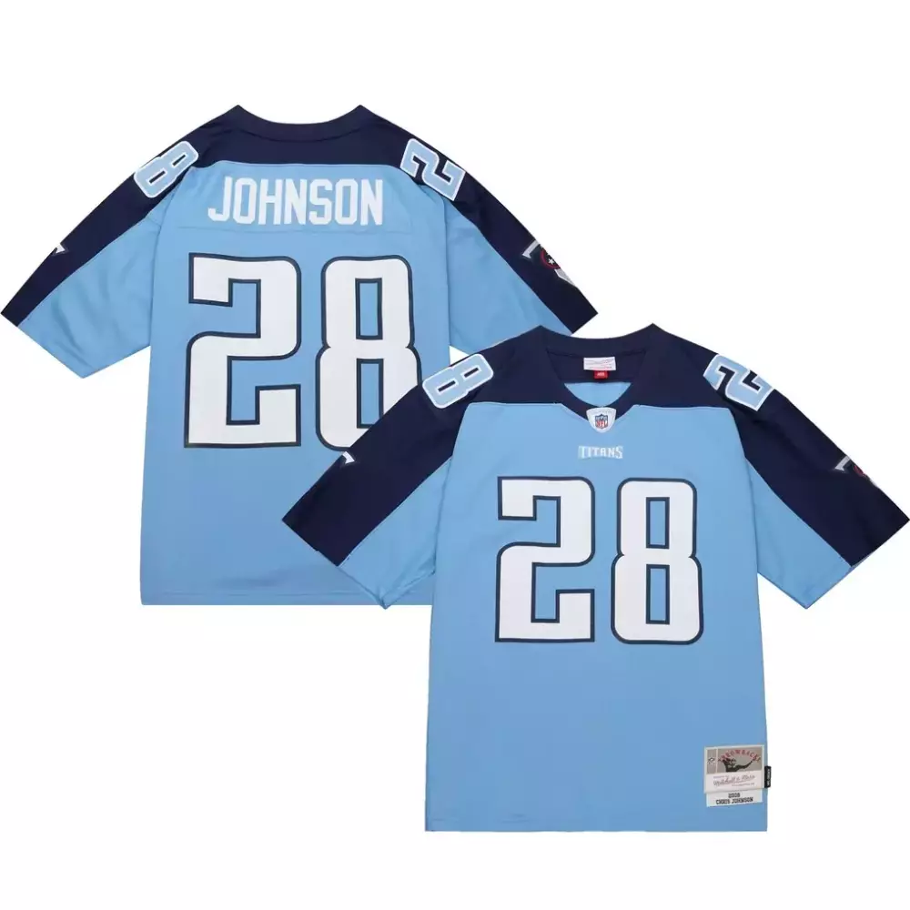 Chris Johnson 28 Titans Jersey Light Blue Men Short Sleeve Navy Legacy Replica