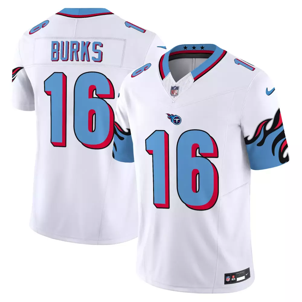 Treylon Burks 16 Titans Jersey White Men Player Alternate Light Blue Red All Stitched