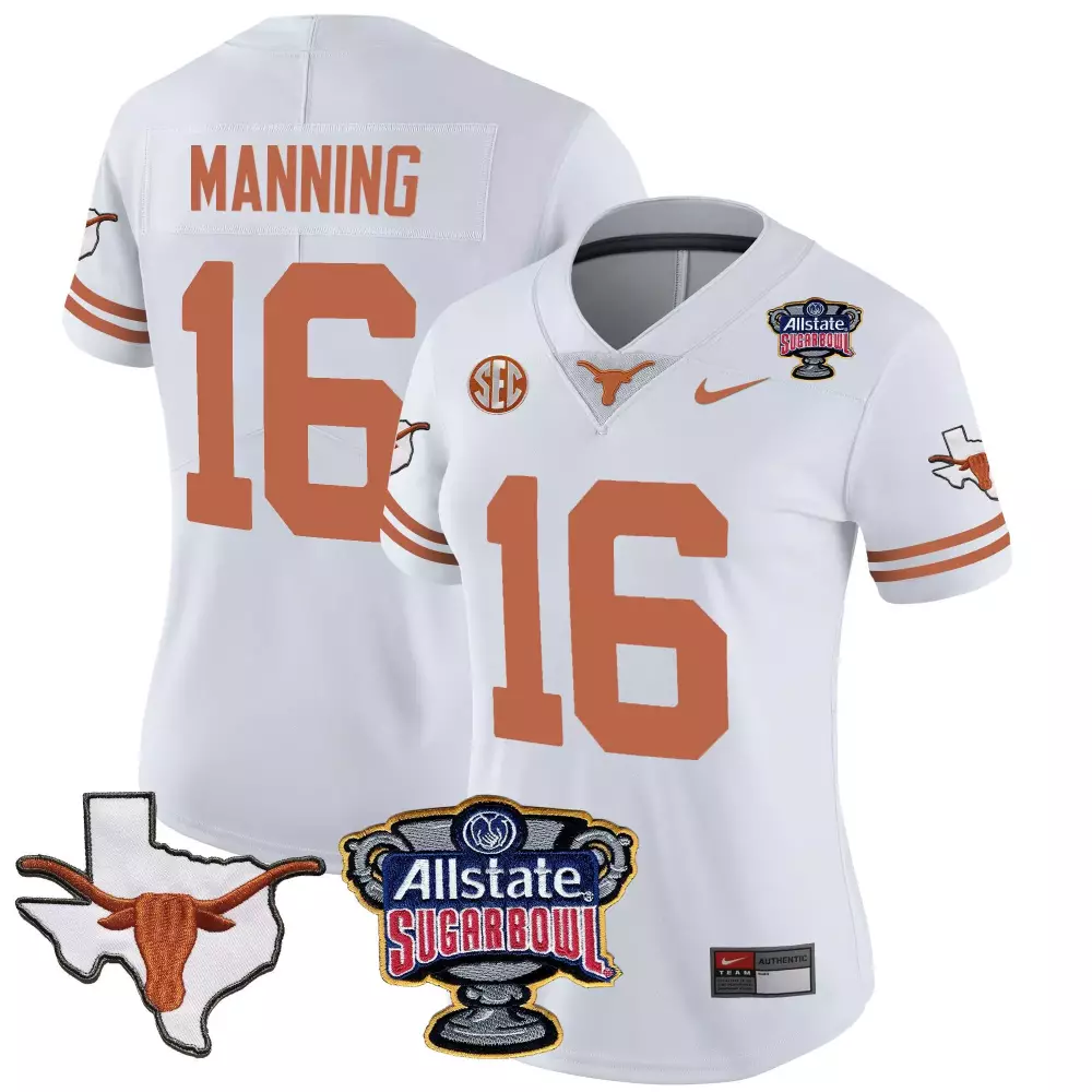 Arch Manning 16 Texas Longhorns Jersey White Allstate Sugar Bowl Men Orange Vapor