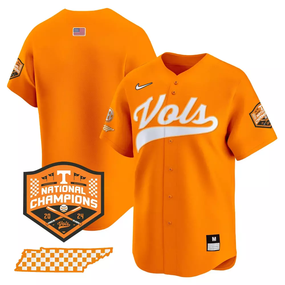 Volunteers Tennessee Jersey Orange 2024 National Champions USA Flag Badge Men White