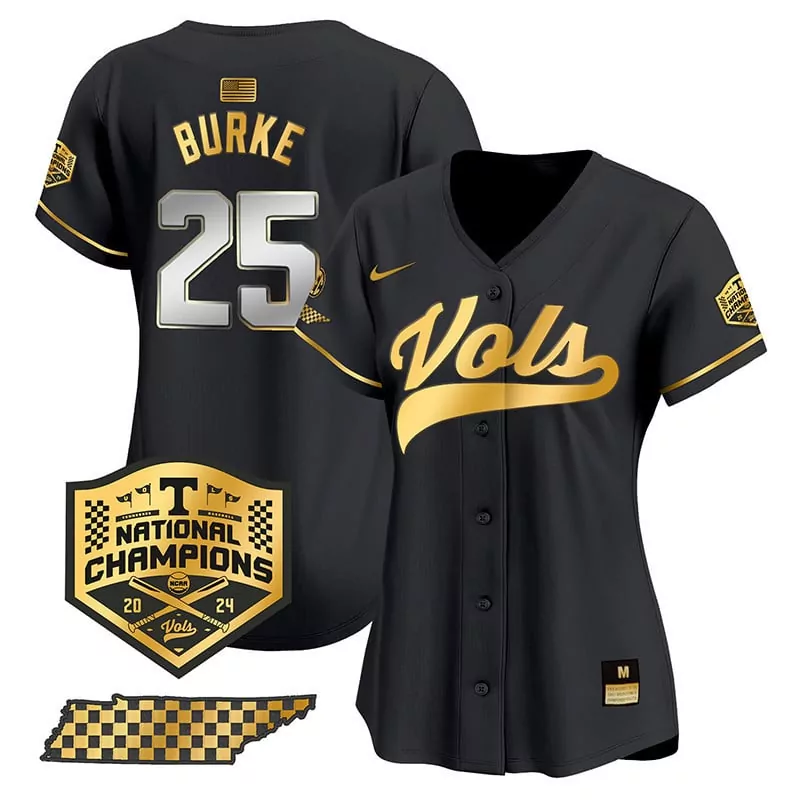 Blake Burke 25 Vols Jersey Black National Champions 2024 American Flag Men Gold Vapor