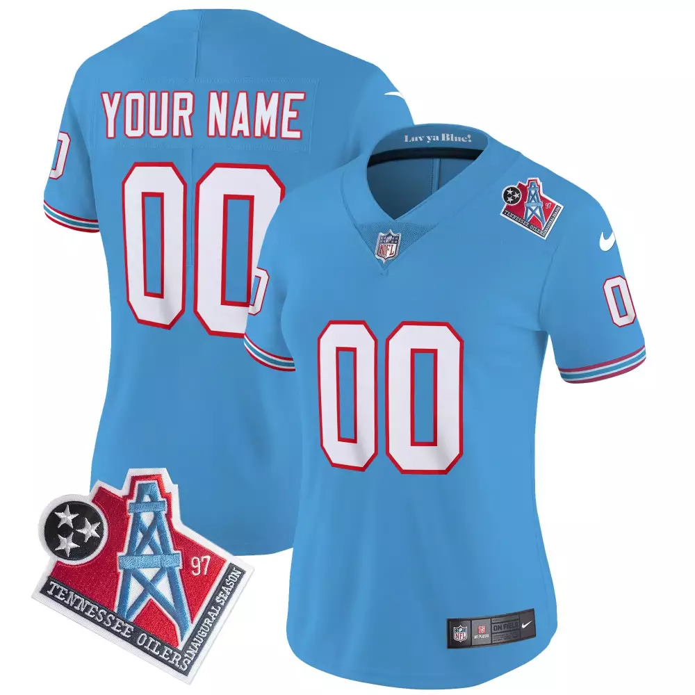 Custom Tennessee Oilers Jersey Light Blue Inaugural Season Red White Throwback Limited