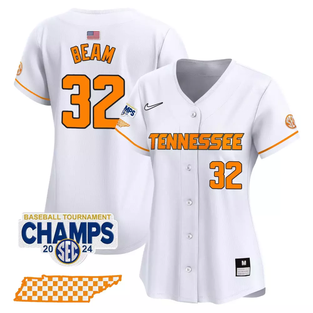Drew Beam 32 Tennessee Jersey White SEC Tournament Champs 2024 Men Orange Vapor Premier