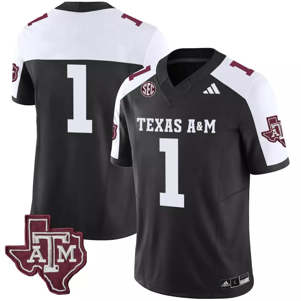 Custom Texas A&m 1 Jersey Black Men White Maroon Alternate Vapor Limited v2 All Stitched