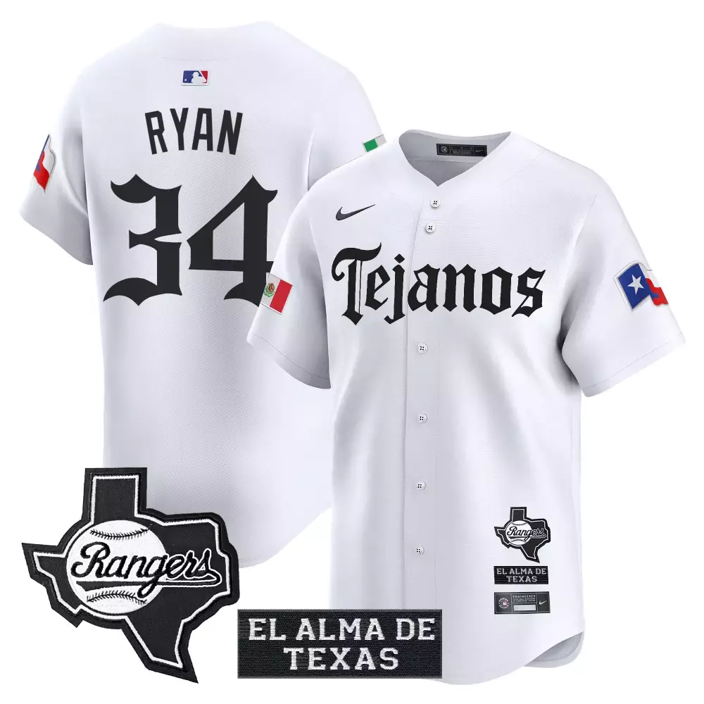 Ryan Tejanos 34 Rangers Jersey White Texas Shape El Alma De 2023 Men Black Stitched