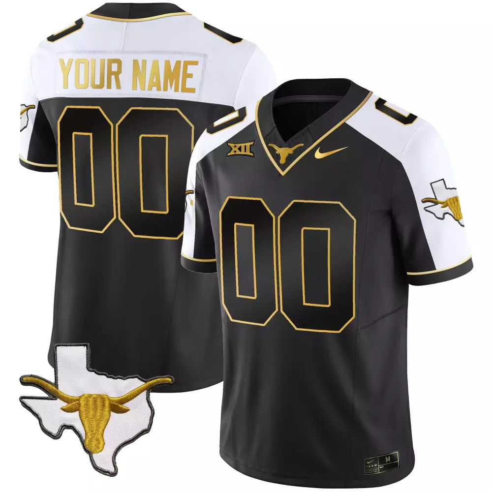 Custom Texas Longhorns Jersey Black Outline Longhorn White Gold Alternate Vapor Limited