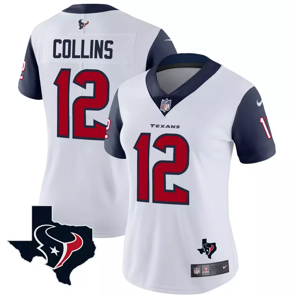 Nico Collins 12 Texans Jersey White Women Replica Navy Red Vapor Limited All Stitched